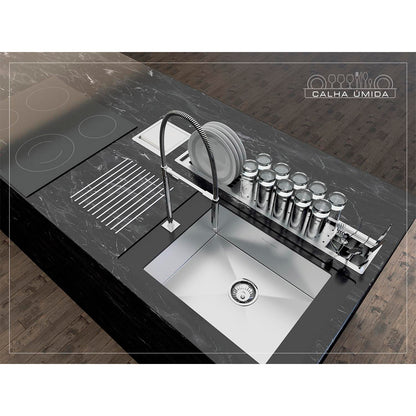 Kit Escorredor Sobrepor Calha Úmida Kitchen Slim 3 Módulos 850mm - AÇO 304