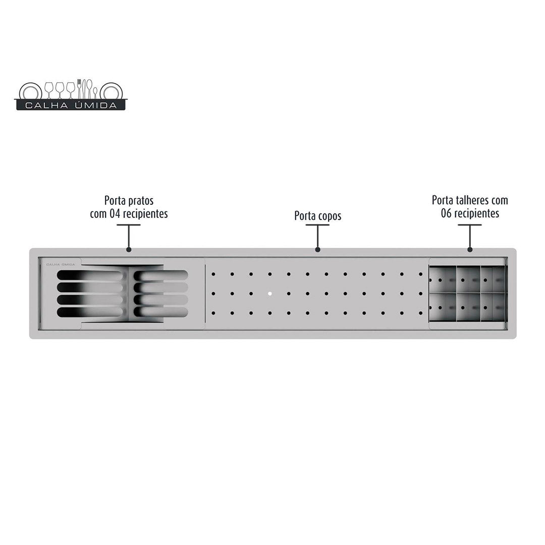 Kit Escorredor Sobrepor Calha Úmida Kitchen Slim 3 Módulos 850mm - AÇO 304