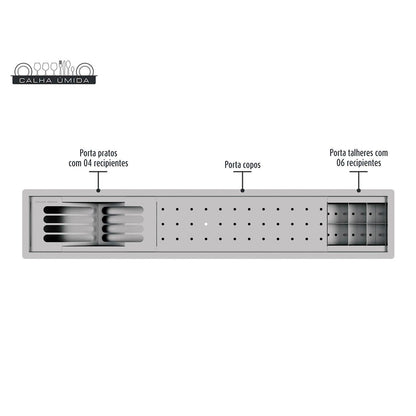Kit Escorredor Sobrepor Calha Úmida Kitchen Slim 3 Módulos 850mm - AÇO 304