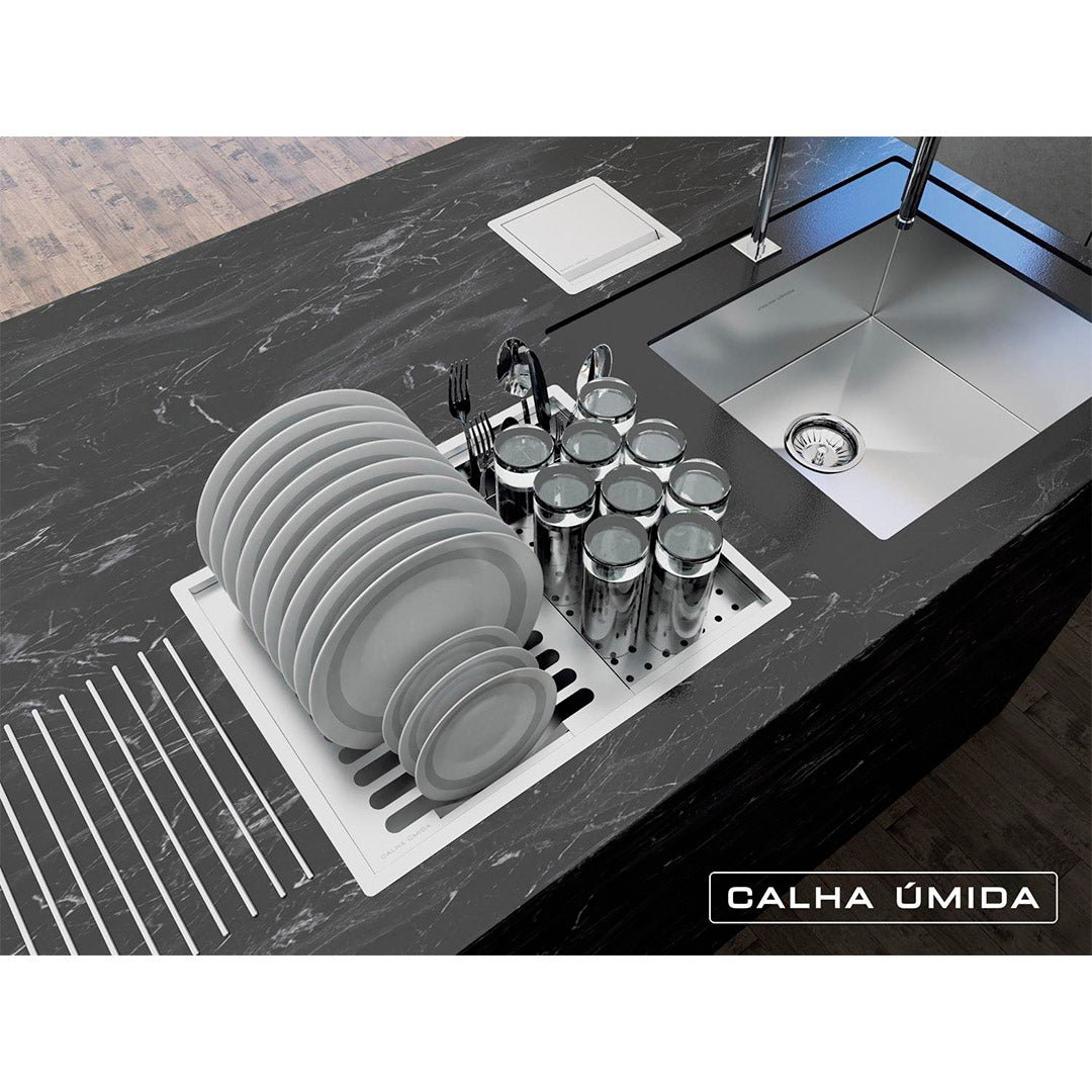 Kit Escorredor Sobrepor Calha Úmida Quadratta 3 Módulos - AÇO 304