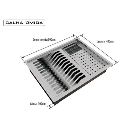 Kit Escorredor Sobrepor Calha Úmida Quadratta 3 Módulos - AÇO 304