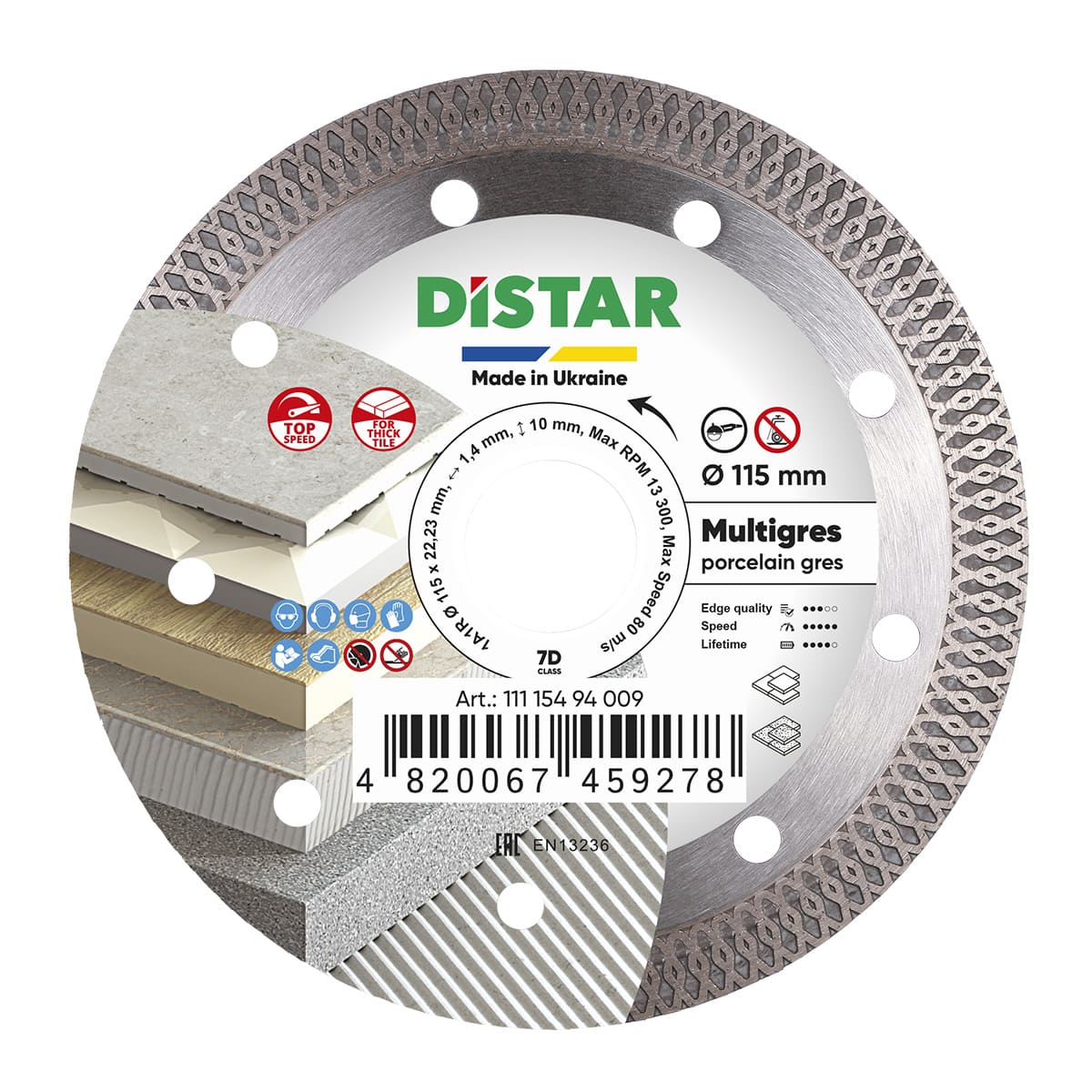 DISCO DE CORTE DIAMANTADA 1A1R Ø 115 mm a Ø 125 mm MULTIGRES